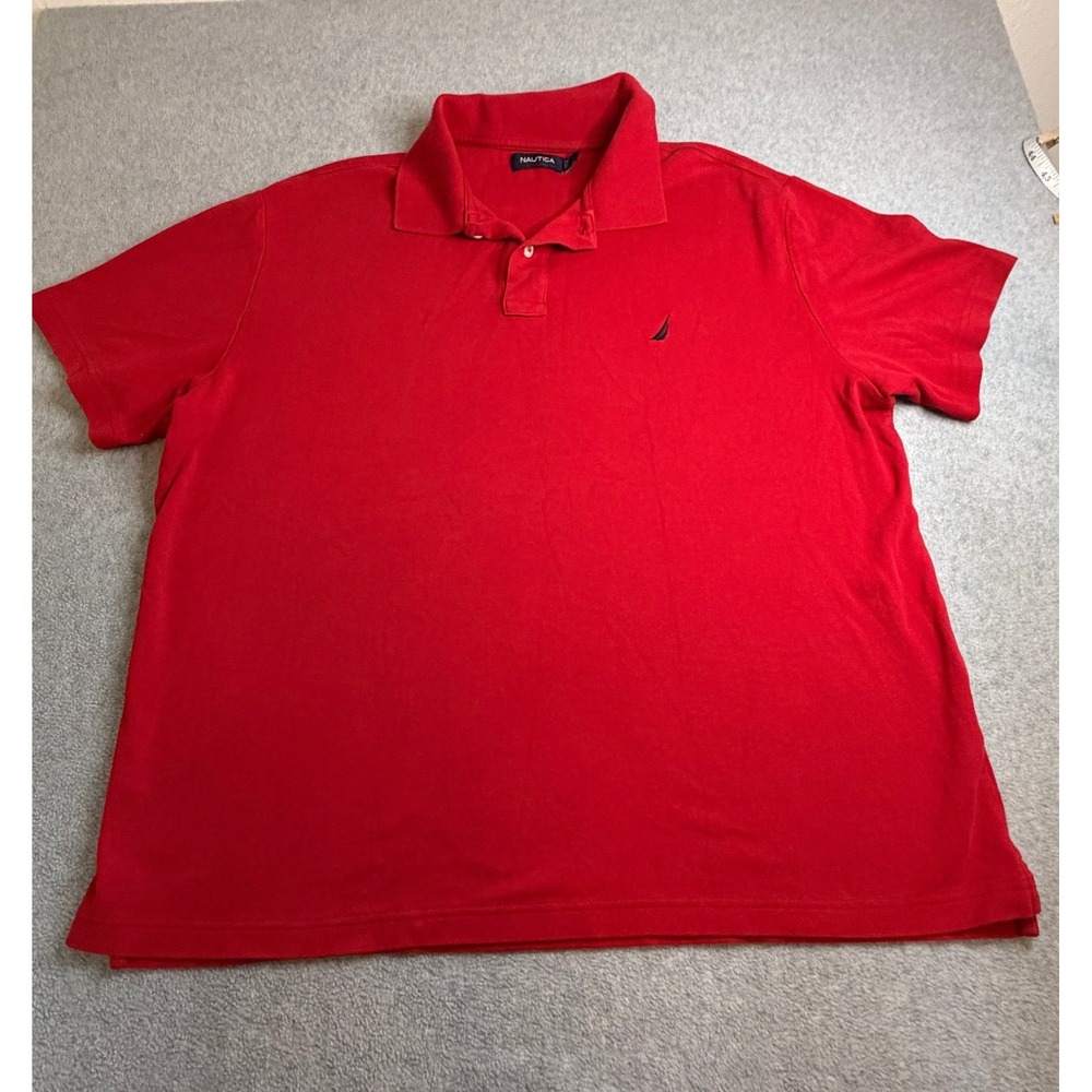 Nautica Mens Large Red Short Sleeve Cotton Pique Polo Shirt J-Class Logo